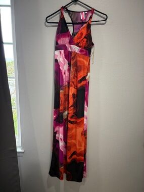 HeartSoul Vibrant Orange and Fuchsia Swirl Maxi Dress
